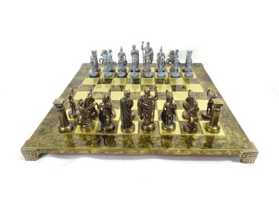 Xadrez em latão Arqueiros 44x44 cm com possibilidade de personalização por gravação - Presente de luxo para amantes de mitologia e estratégia, peças feitas à mão de alta qualidade