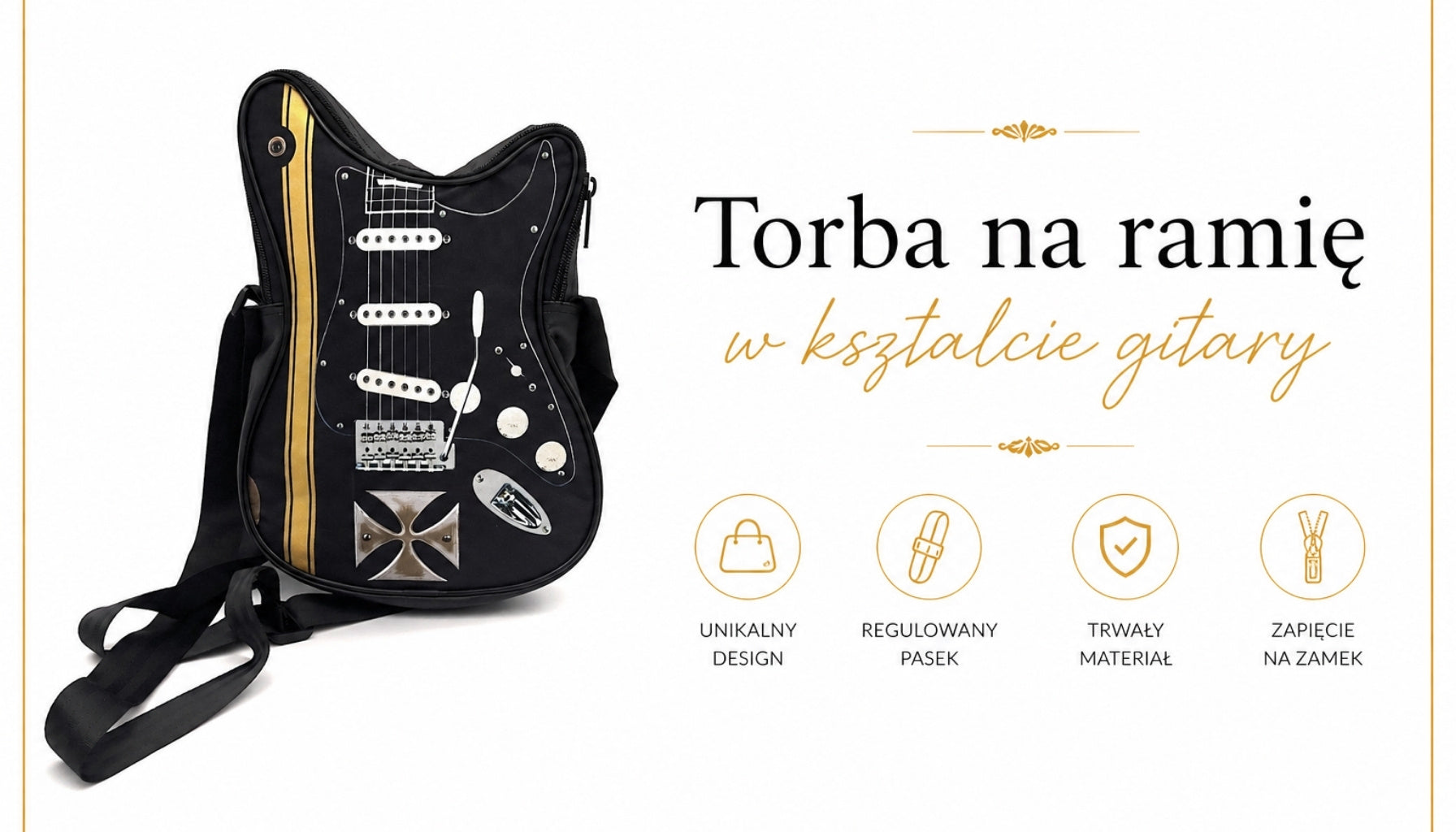 Mala de ombro em forma de guitarra com cruz de Malta - Presente personalizado para guitarrista