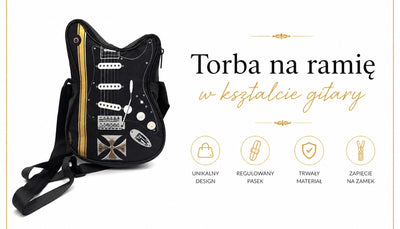 Mala de ombro em forma de guitarra com cruz de Malta - Presente personalizado para guitarrista