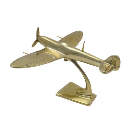 Modelo de caça Spitfire em alumínio cor dourada, com possibilidade de personalização por gravação