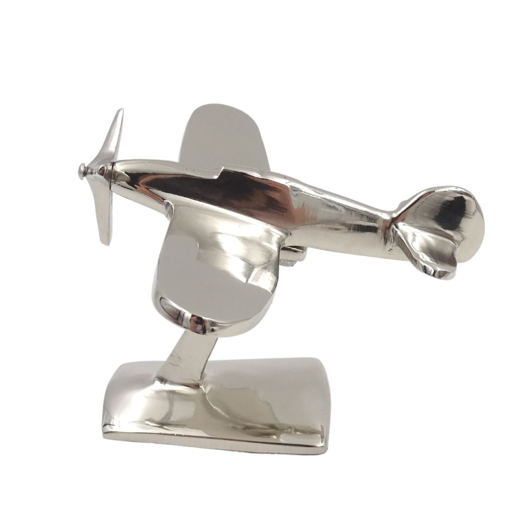 Modelo de avião monomotor N-0896 em alumínio cor prata, 17x14x11 cm