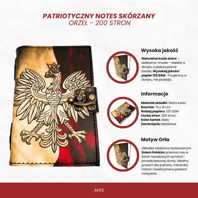 Caderno de Couro Diário Polaco Águia Patriótica com Gravação
