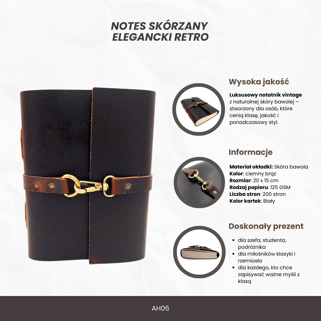 Elegante caderno de pele retro vintage AH06 200 páginas com possibilidade de personalização por gravação