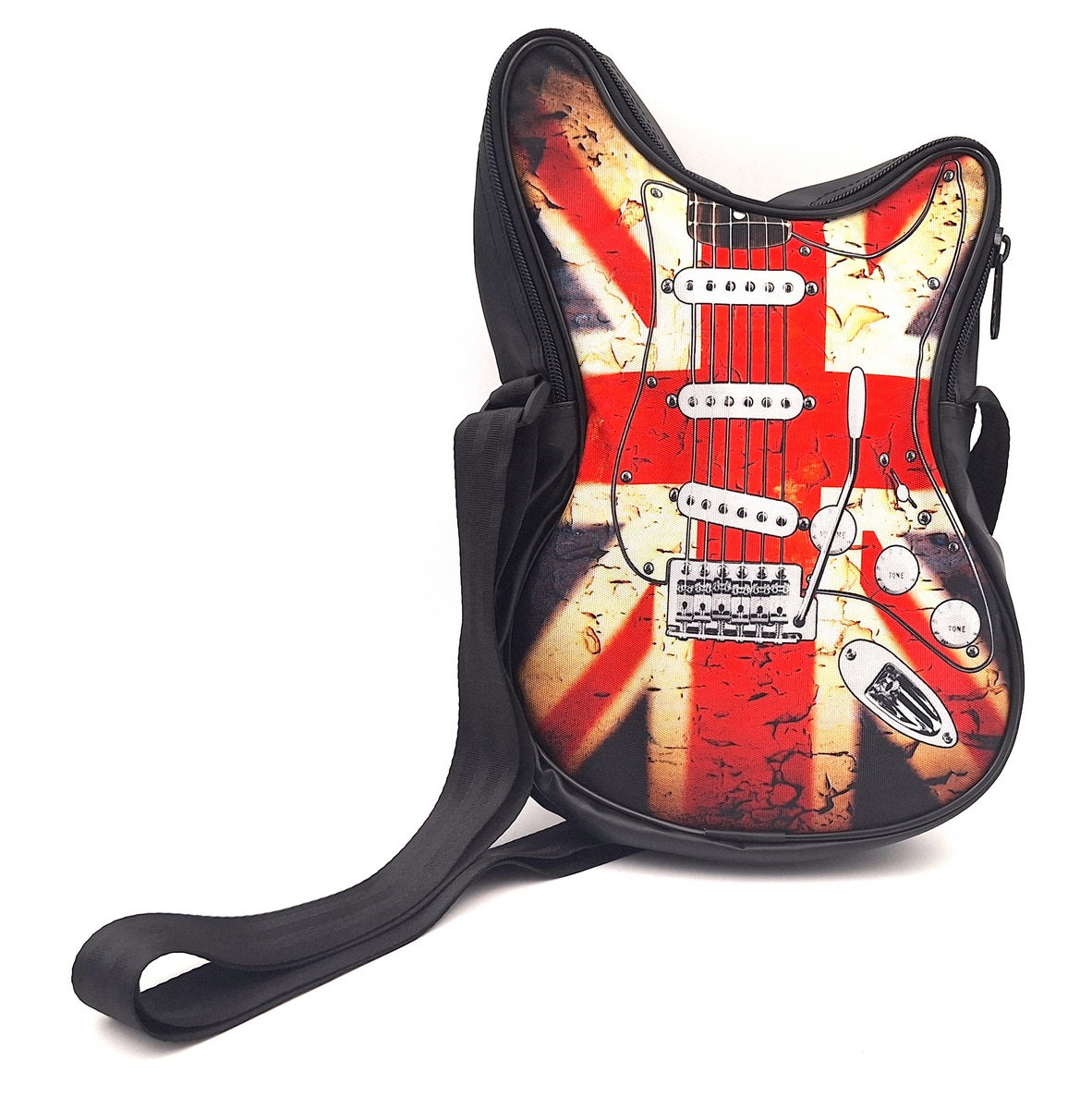 Mala de ombro em forma de guitarra com bandeira britânica RBG-008 com possibilidade de personalização por gravação