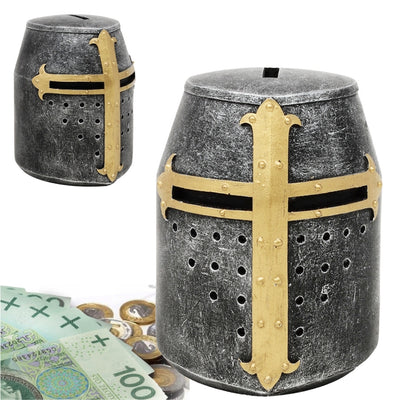 Mealheiro Capacete de Cavaleiro Cruzado com Personalização por Gravação – Presente Único em Estilo Medieval, Altura 10 cm, Pintado à Mão em Poliresina