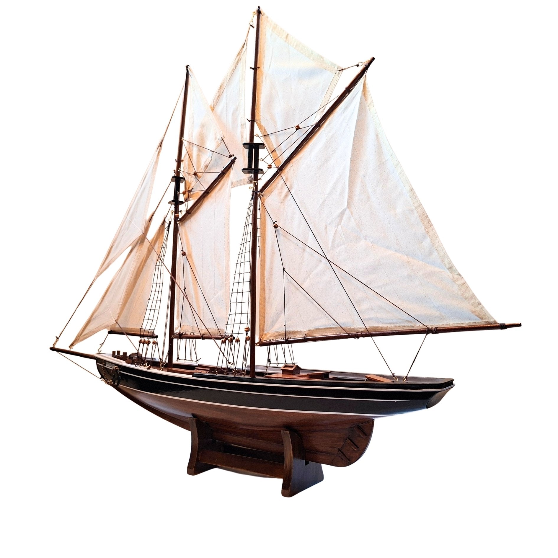Modelo de Escuna Bluenose 78 cm com Gravação - Decoração Marítima Elegante em Madeira para Presente para Amantes da Vela e História Marítima com Velas Naturais