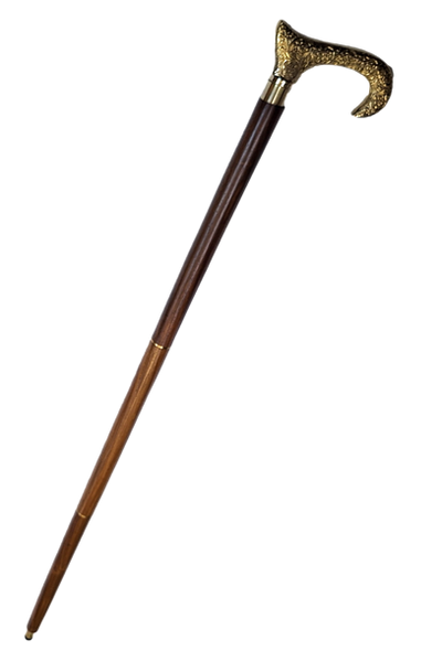 Bengala de Madeira com Cabo Dourado - Dobrável - Presente Elegante com Possibilidade de Personalização com Gravação - 91,5 cm, Castanha com Pegador de Latão