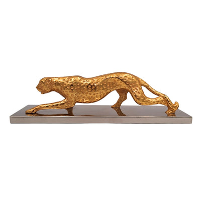 Figura Decorativa Elegante Leopardo Dourado 42 cm com Gravação Personalizada