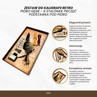 Conjunto Premium de Caligrafia com Pena de Ganso, 6 Penas Substituíveis, Selo e Suporte