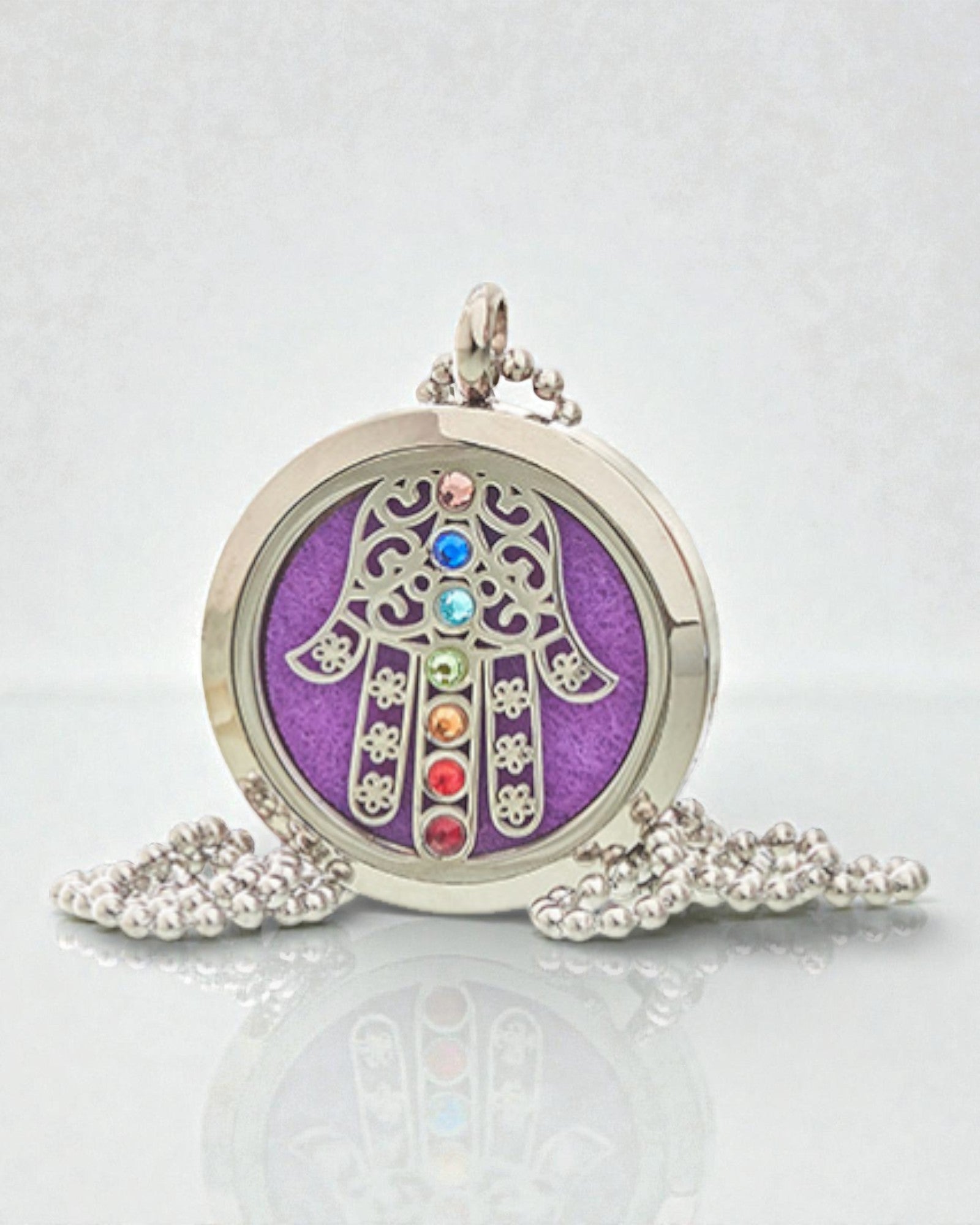 AromaHamsa Chakra – Colar de Aromaterapia com Medalhão Hamsa 30 mm