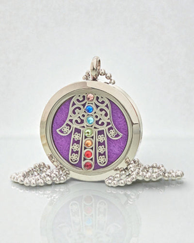 AromaHamsa Chakra – Colar de Aromaterapia com Medalhão Hamsa 30 mm