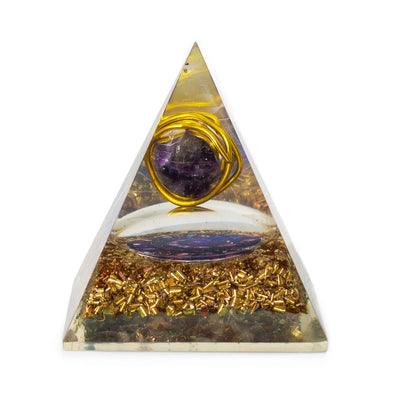 Pirâmide Média Orgonite com Ametista e Cobre 7x6 cm