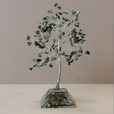 Árvore de Pedras com Base de Orgonite - 160 Pedras de Ágata Musgosa