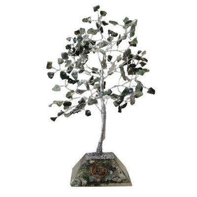 Árvore de Pedras com Base de Orgonite - 160 Pedras de Ágata Musgosa