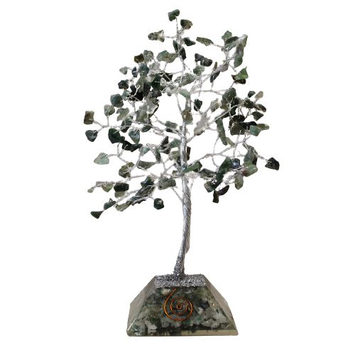 Árvore de Pedras com Base de Orgonite - 160 Pedras de Ágata Musgosa