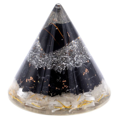 Orgonite de Cavalo com Selenito e Turmalina Negra - Decoração Elegante Altura 90 mm, Resina de Poliéster, Proteção contra Poluição Eletromagnética