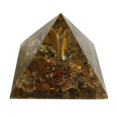 Pirâmide Mágica Orgonite 70 mm - Anjo com Objetos Esotéricos, Interior Esverdeado e Acabamento Manual