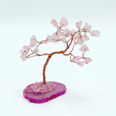 Árvore Mágica de Pedras de Quartzo Rosa em Base de Ágata Rosa