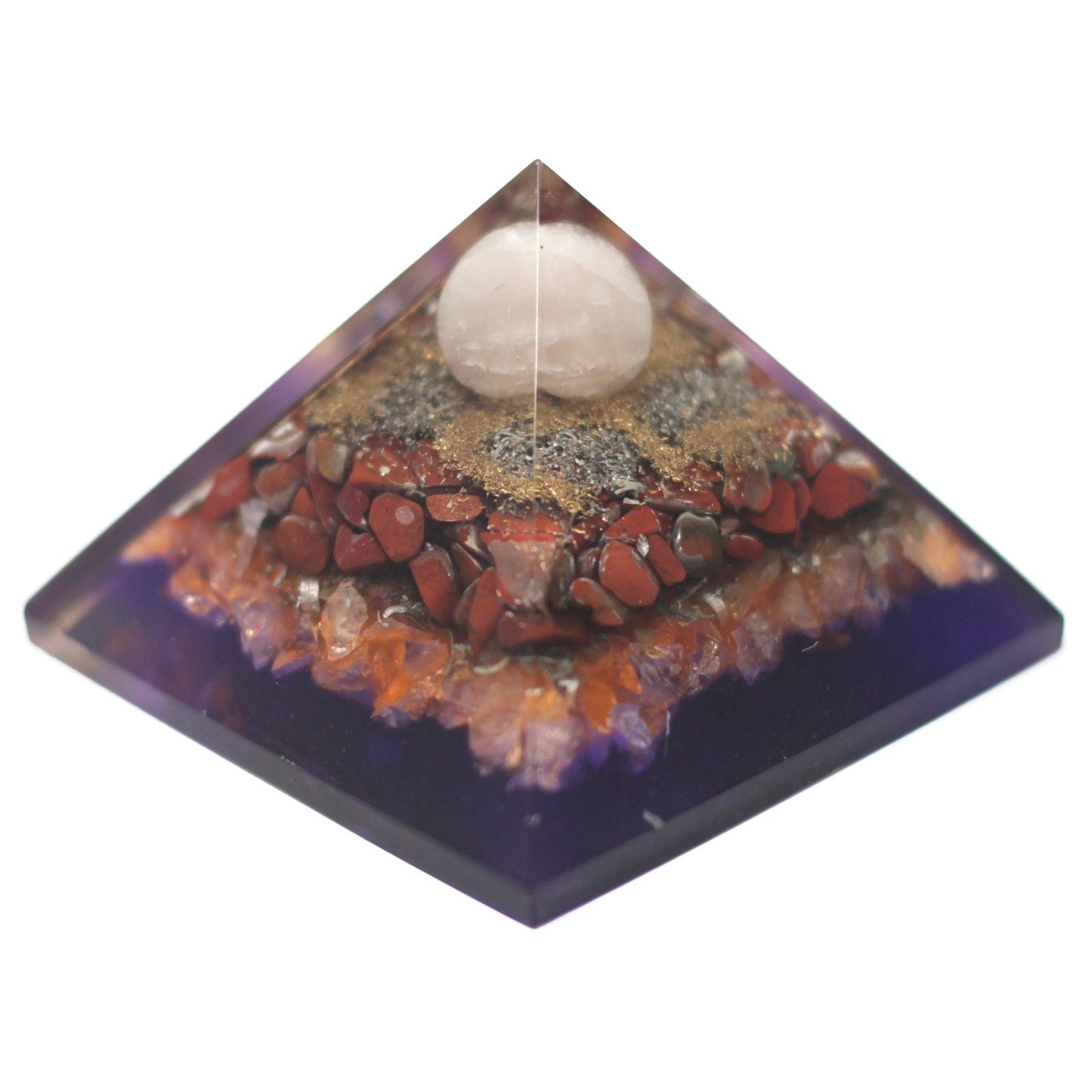 Pirâmide Orgonite 70mm - Pavão em Design Multicolorido com Pedras Preciosas e Cobre