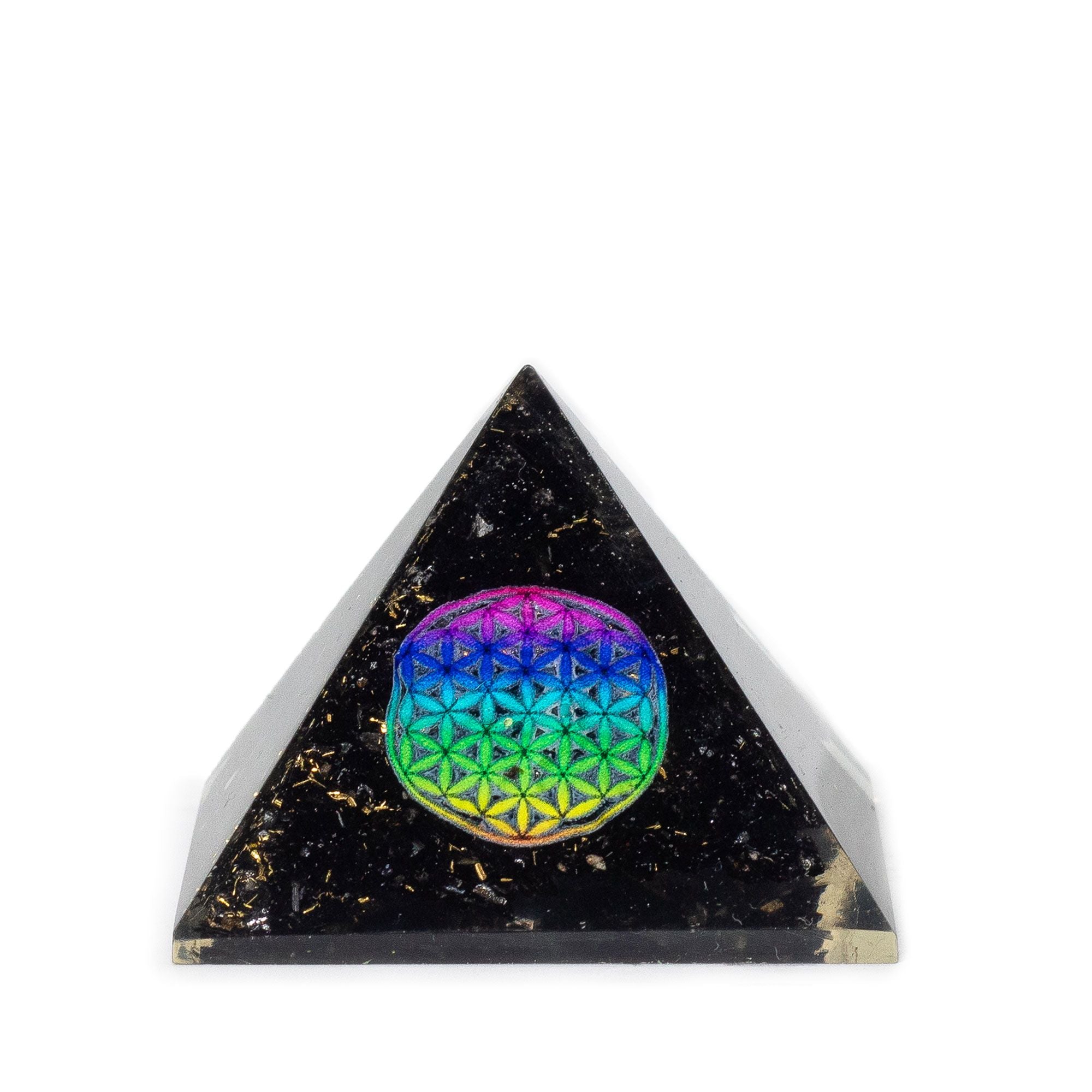 Pirâmide Orgone de Turmalina Negra 5,5x4,5cm com Flor da Vida