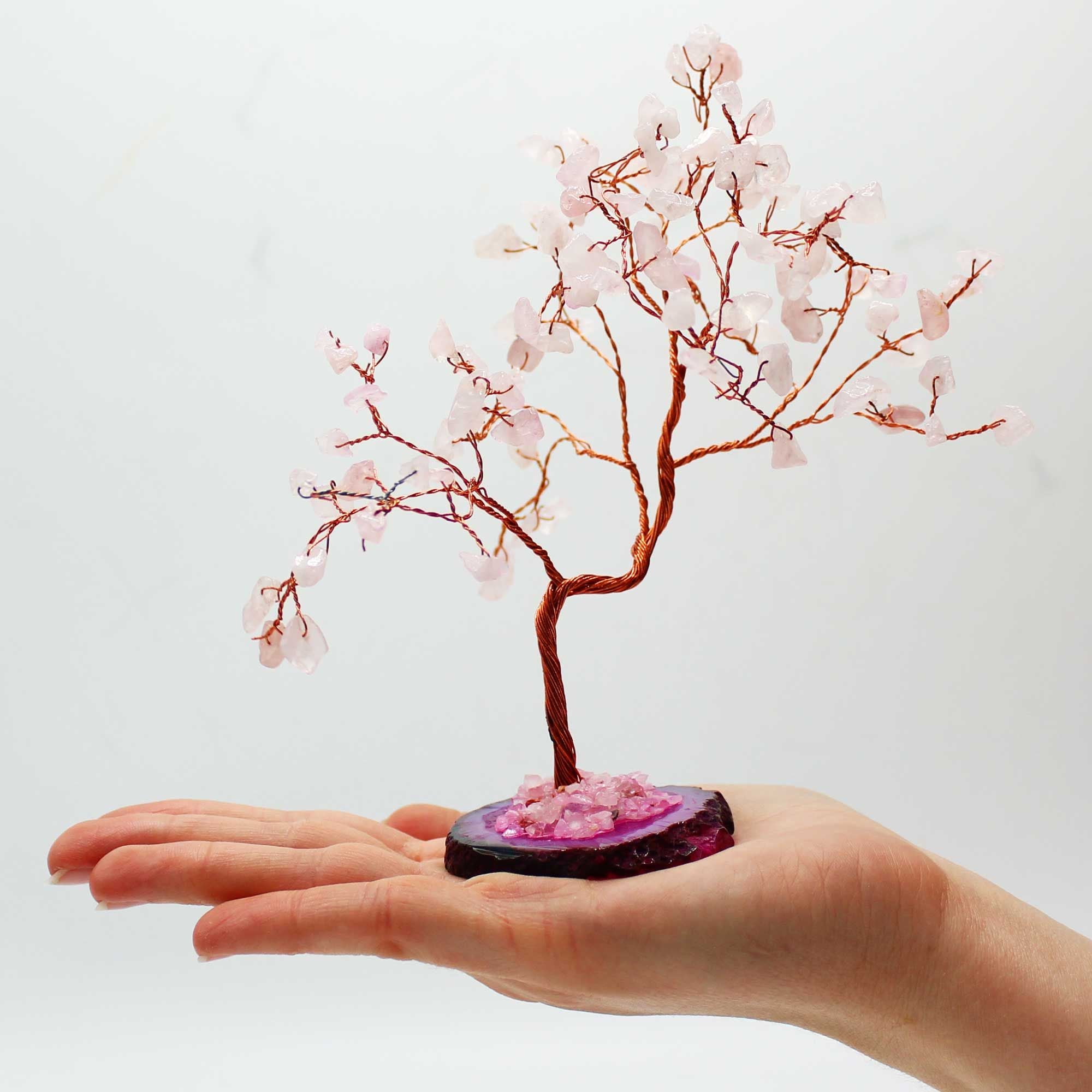 Árvore de Quartzo Rosa em Base de Ágata Rosa