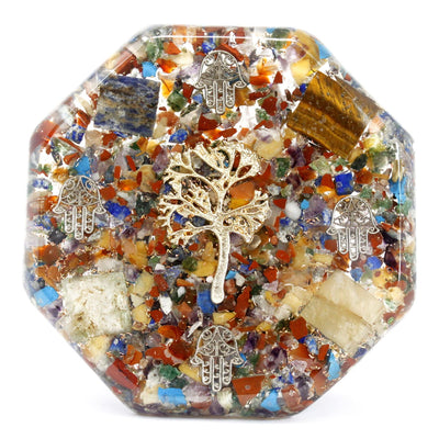 Pacote de Energia para Secretária Orgonite - Árvore da Vida - Grande - Feito à Mão com Pedras Preciosas e Cobre - Ideal para Presente - Dimensões 11 cm x 1,5 cm - Proteção contra Poluição Eletromagnética - Símbolo de Harmonia e Energia