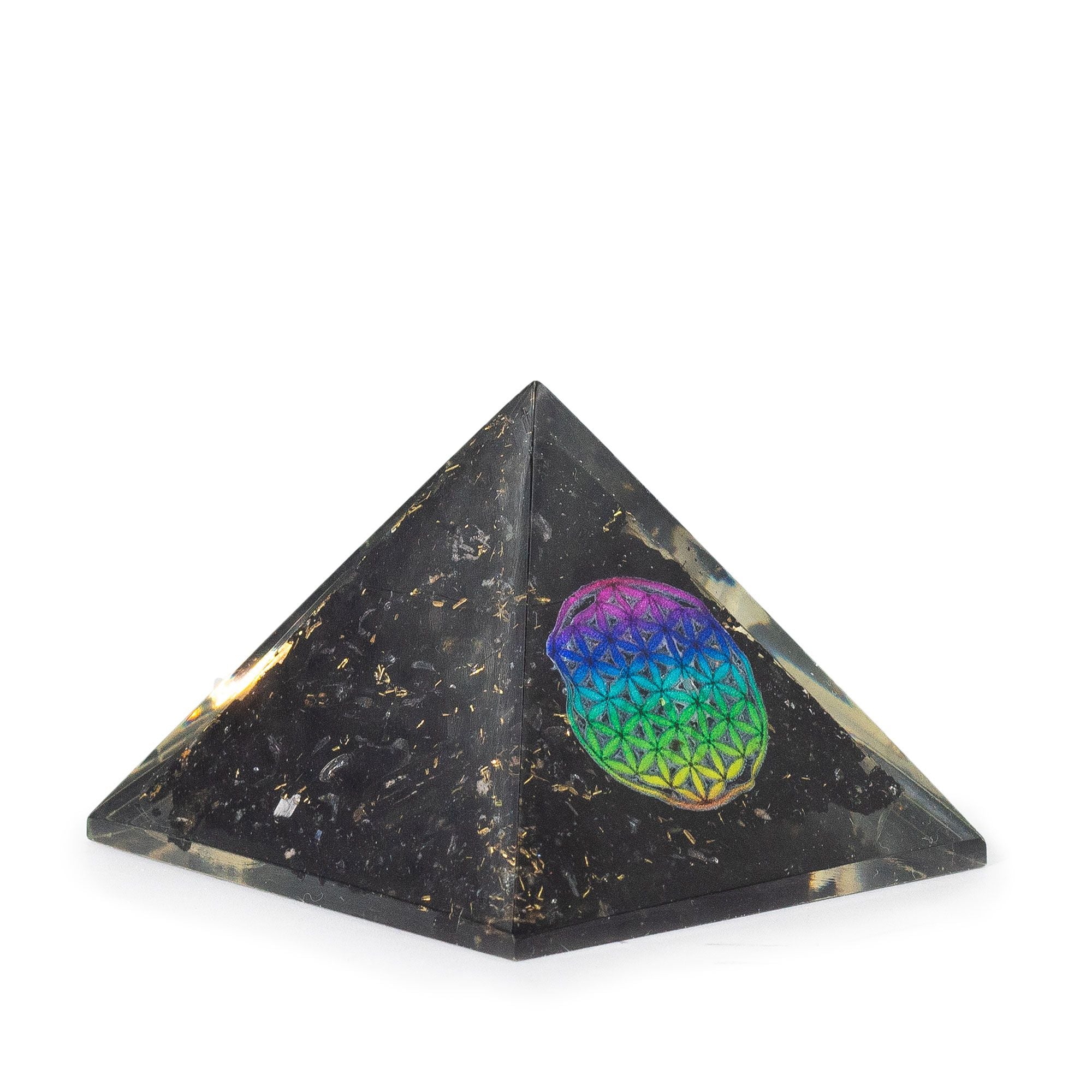 Pirâmide Orgone de Turmalina Negra 5,5x4,5cm com Flor da Vida