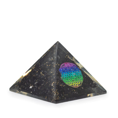 Pirâmide Orgone de Turmalina Negra 5,5x4,5cm com Flor da Vida