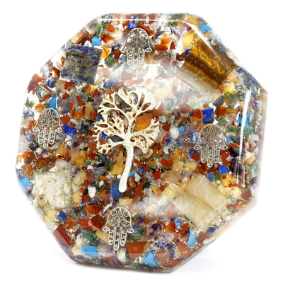 Pacote de Energia para Secretária Orgonite - Árvore da Vida - Grande - Feito à Mão com Pedras Preciosas e Cobre - Ideal para Presente - Dimensões 11 cm x 1,5 cm - Proteção contra Poluição Eletromagnética - Símbolo de Harmonia e Energia