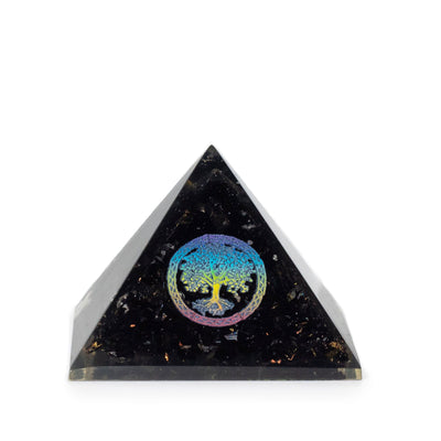 Pirâmide Orgonite Elegante de Turmalina Negra e Símbolo da Árvore da Vida - 5,5x4,5 cm
