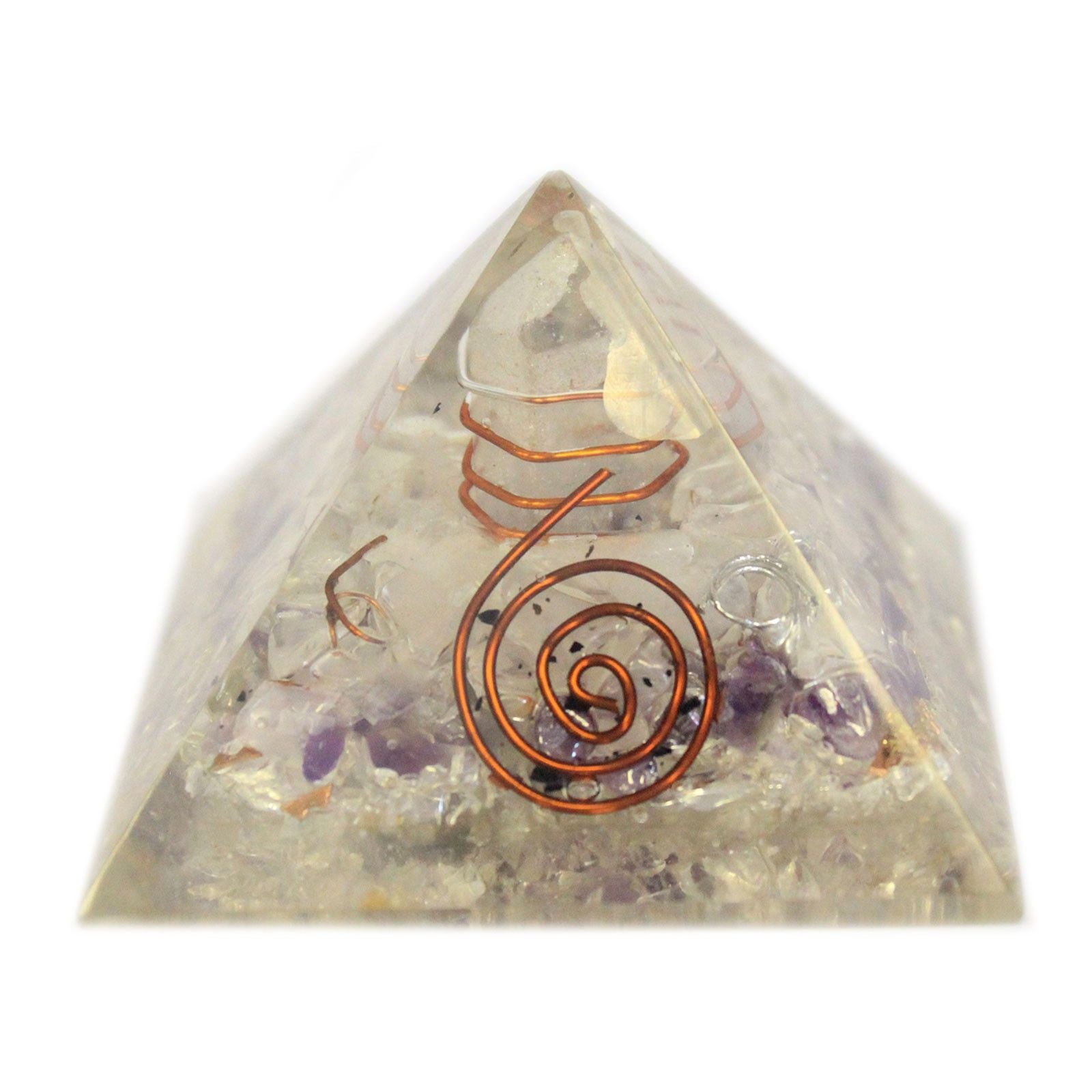 Pirâmide Mágica Orgonite 55mm com Pedras Preciosas e Cobre