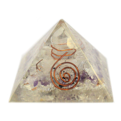 Pirâmide Mágica Orgonite 55mm com Pedras Preciosas e Cobre