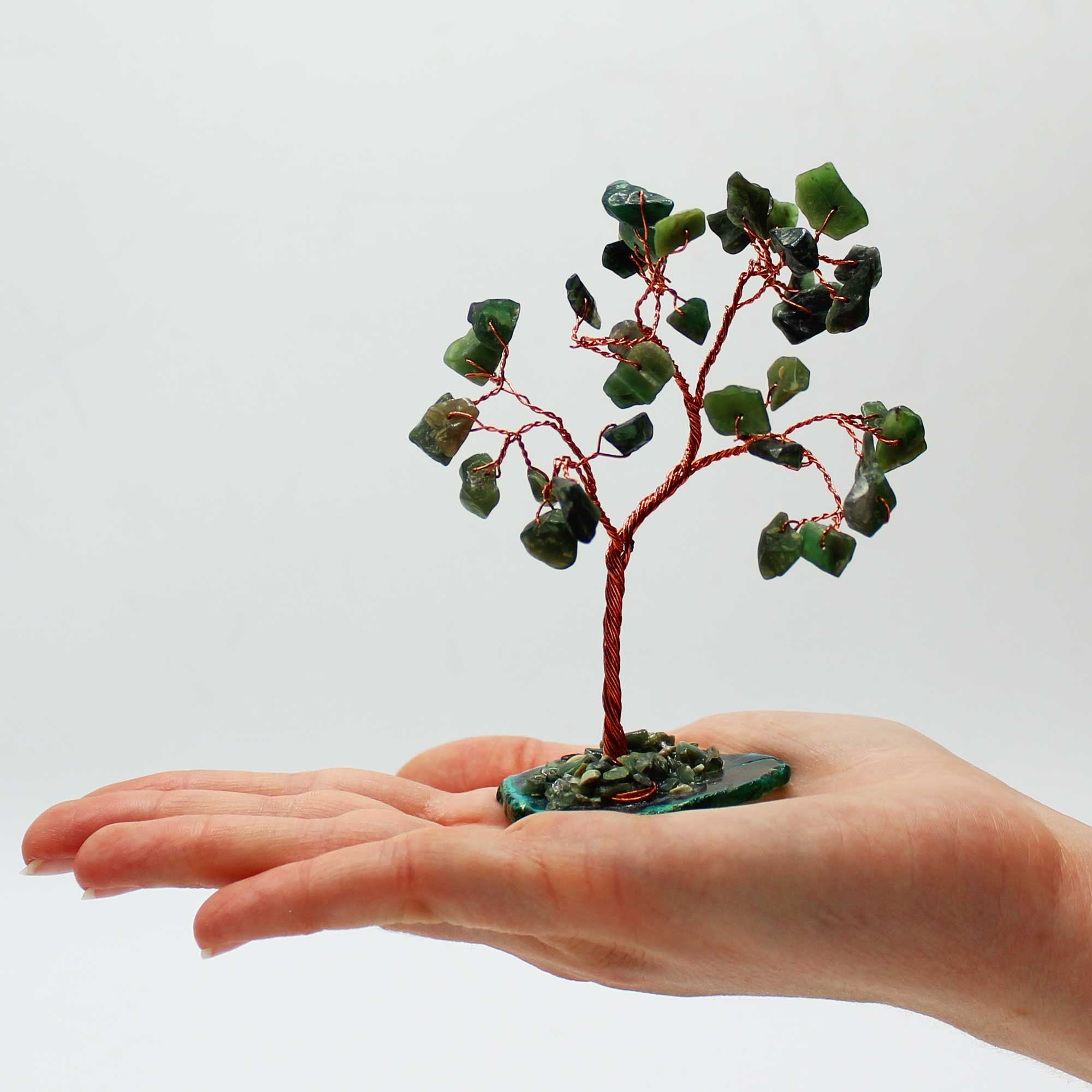 Árvore de Aventurina em Base de Ágata - Verde, 10 cm, 35 Cristais