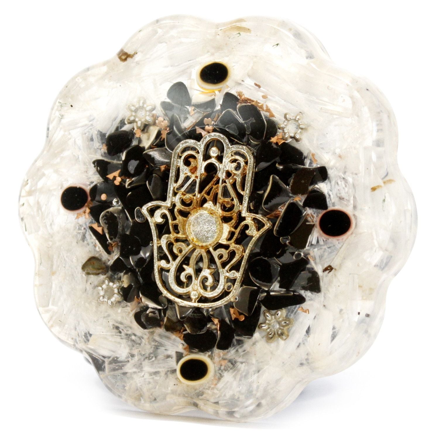 Pacote de Energia para Secretária Orgonite Hamsa com Selenite