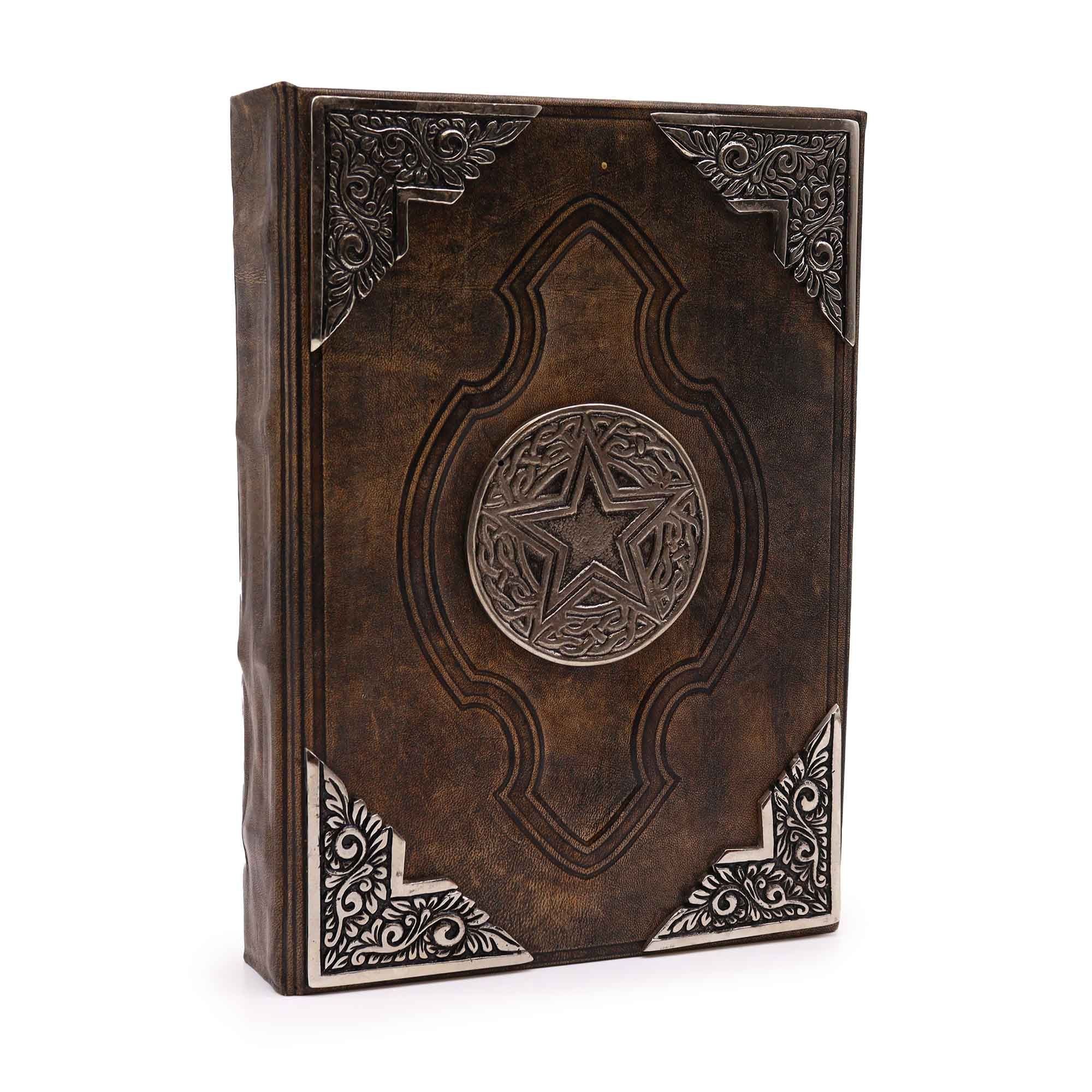 Livro Hefty Brown Tan - Elegante Caderno com Pentágono de Zinco, 200 Páginas com Bordas Irregulares, Capa de Couro, 26x18 cm