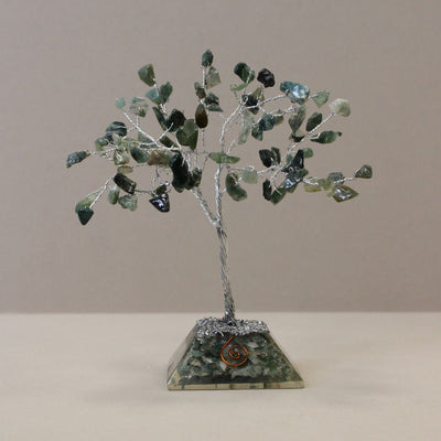 Árvore da Sorte com Base de Orgonite com 80 Pedras de Ágata Musgosa