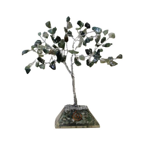 Árvore da Sorte com Base de Orgonite com 80 Pedras de Ágata Musgosa