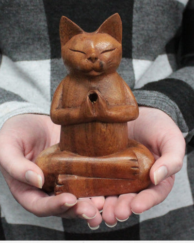 ZenCat Harmony – 10 cm, Gato de Yoga de Madeira para Incenso