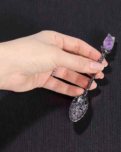 Arcana Noctis – Conjunto de 7 Colheres de Bruxa Cinzento-Escuro com Pedras Naturais