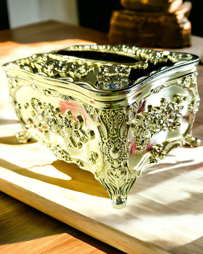 Caixa Elegante para Lenços com Flores em Relevo - Recipiente para Guardanapos