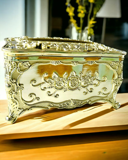 Caixa Elegante para Lenços com Flores em Relevo - Recipiente para Guardanapos