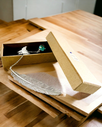 Marcador de Livro Criativo em Estilo Retro com Motivo de Pena e Borboleta – Elegante Presente Promocional, Cor Prateado/Azul