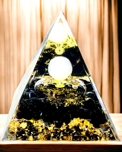 Pirâmide de Orgonite com Obsidiana – Gerador de Energia Chakra, Ferramenta de Meditação Reiki com Pedra Natural