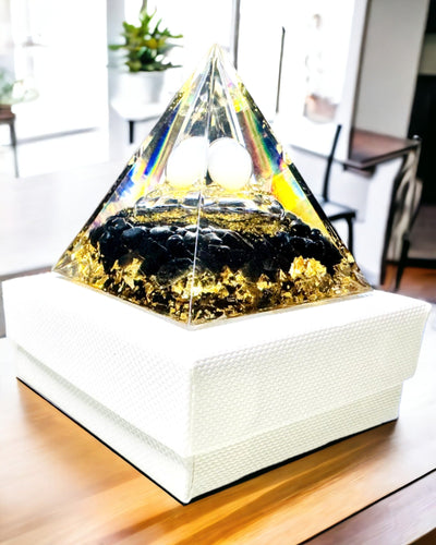 Pirâmide de Orgonite com Obsidiana – Gerador de Energia Chakra, Ferramenta de Meditação Reiki com Pedra Natural