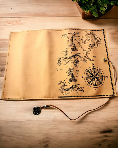 Retro Castanho Claro - estojo de couro mate, estilo Viajante com Mapa do Mundo – Prático e Espaçoso. Personalização com gravação.