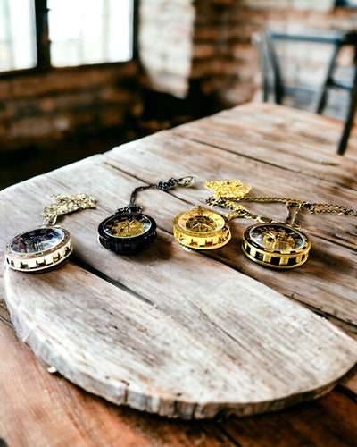 Relógio de Bolso Mecânico em Estilo Retro, Resistente à Água, Semi-automático - cor Preta - Ideal para Presente, gravação