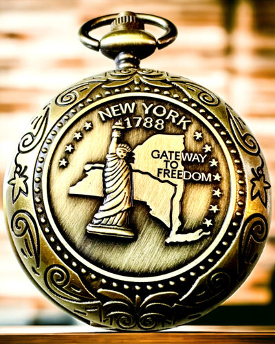 "Kompass Retro de Bolso com Motivo de Nova Iorque – Bússola Multifuncional e Elegante com Imagem da Estátua da Liberdade"