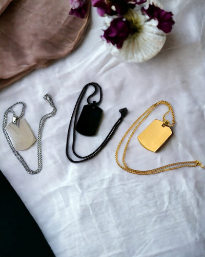 Colar com Dog Tag "Três Tons de Estilo" - Placa de Identificação - Pingente Elegante em Aço Inoxidável com Opção de Gravação