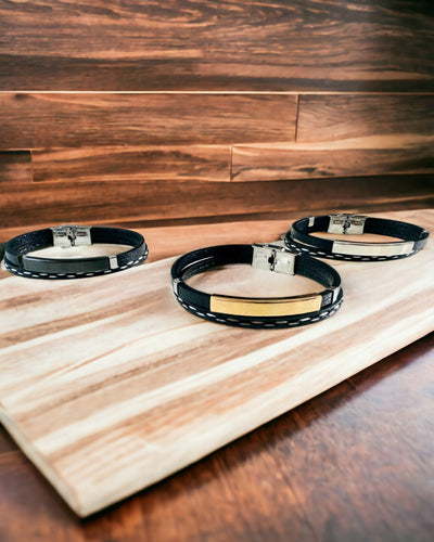 Pulseira Desportiva de Pele PU e Aço Inoxidável com Possibilidade de Gravação – 3 Cores