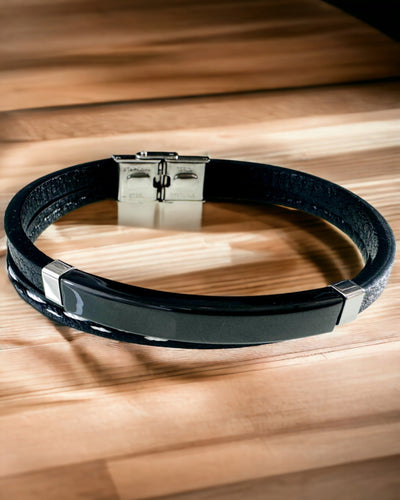 Pulseira Desportiva de Pele PU e Aço Inoxidável com Possibilidade de Gravação – 3 Cores